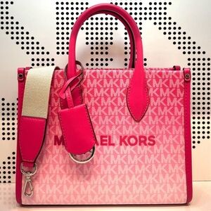 Michael Kors Mirella Small Ombré Signature Logo Crossbody Bag Dragonfruit